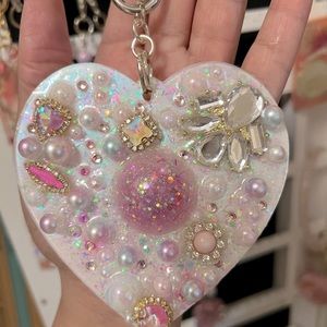 Holographic Bling Jeweled Heart Shape Pendant X-Large Keyring holder